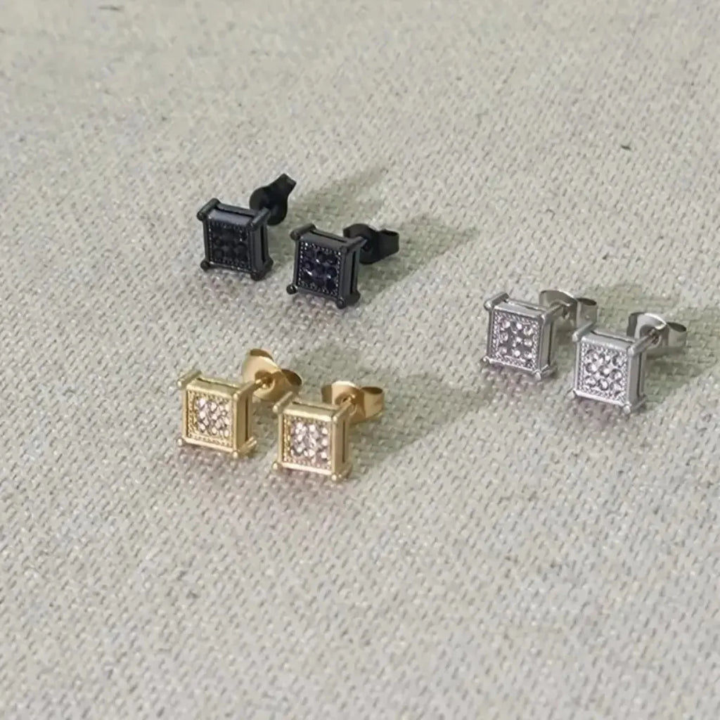 2pcs Stainless Steel Stud Earrings for Men Women Square CZ Mens Earrings Studs Jewelry for Sensitive Ears Fashion Hip Hop Y2K
