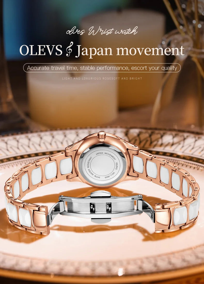OLEVS Brand Ceramic Room Steel Strip Quartz Women's Watch 3605