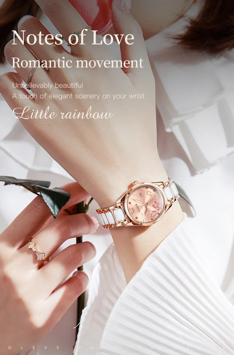 OLEVS 3605 Women's Watches Top Brand Fashion Mechanical Wristwatch Zircon Scale Watch for Ladies Waterproof Chronograph Date