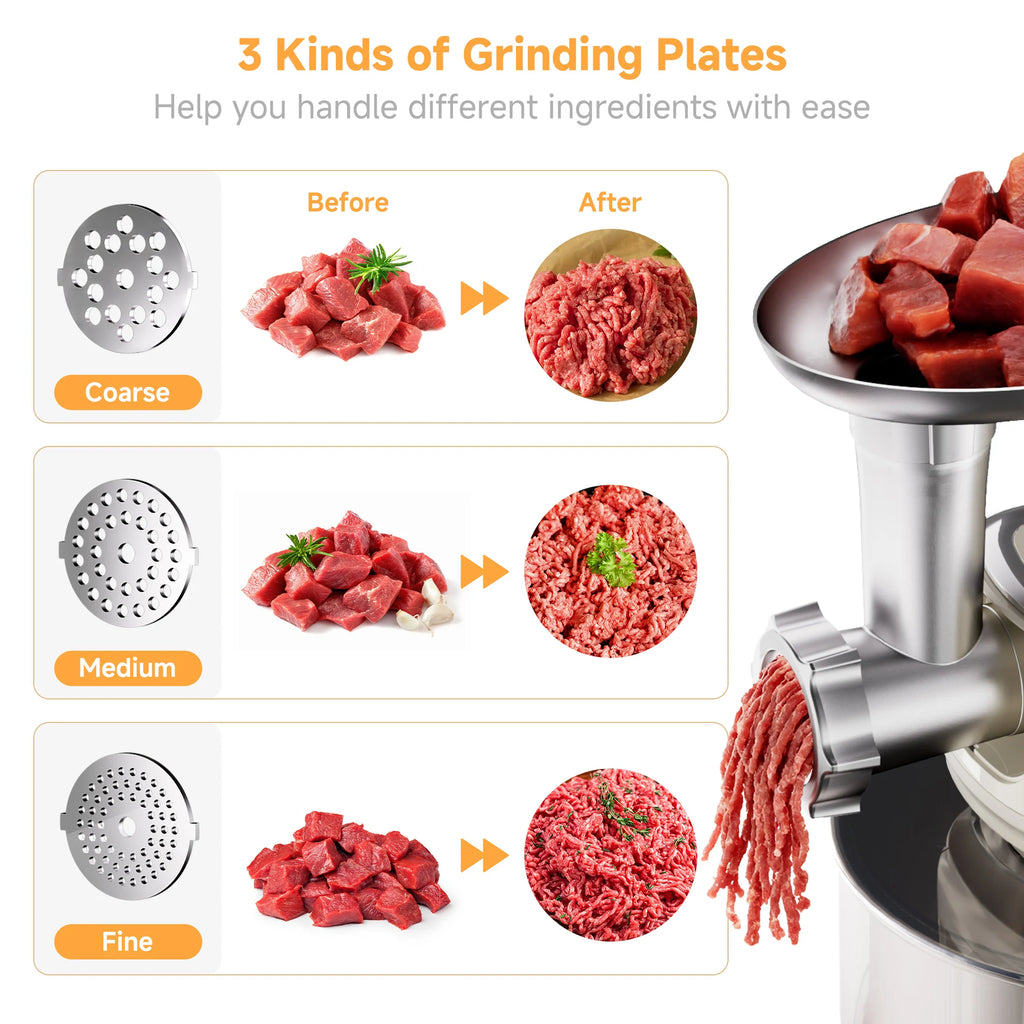 BioloMix 7L Food Mixers for Baking, 1200W DC Motor Stand Mixer, with Dough Hook, Whisk & Beater, Meat Grinder Attachment