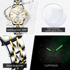 OLEVS 2910 Women's Watches Elegant Original Quartz Watch for Ladies Stainless Steel Waterproof Luminous Automatic Date Reloj