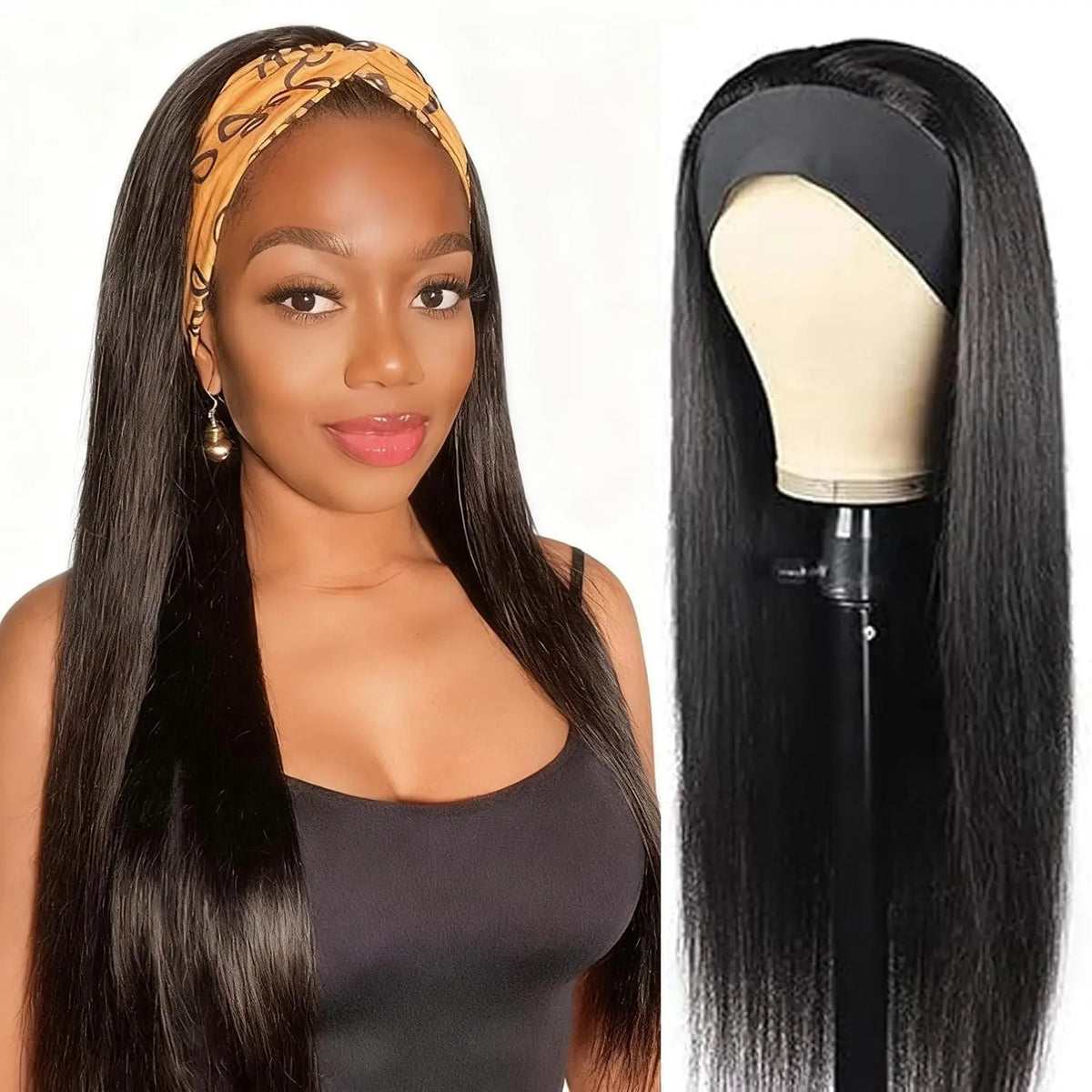 200% Density 20 Inch Body Wave Headband Wig Human Hair for Black Women None Lace Front Wigs Wear And Go Machine Made Headband