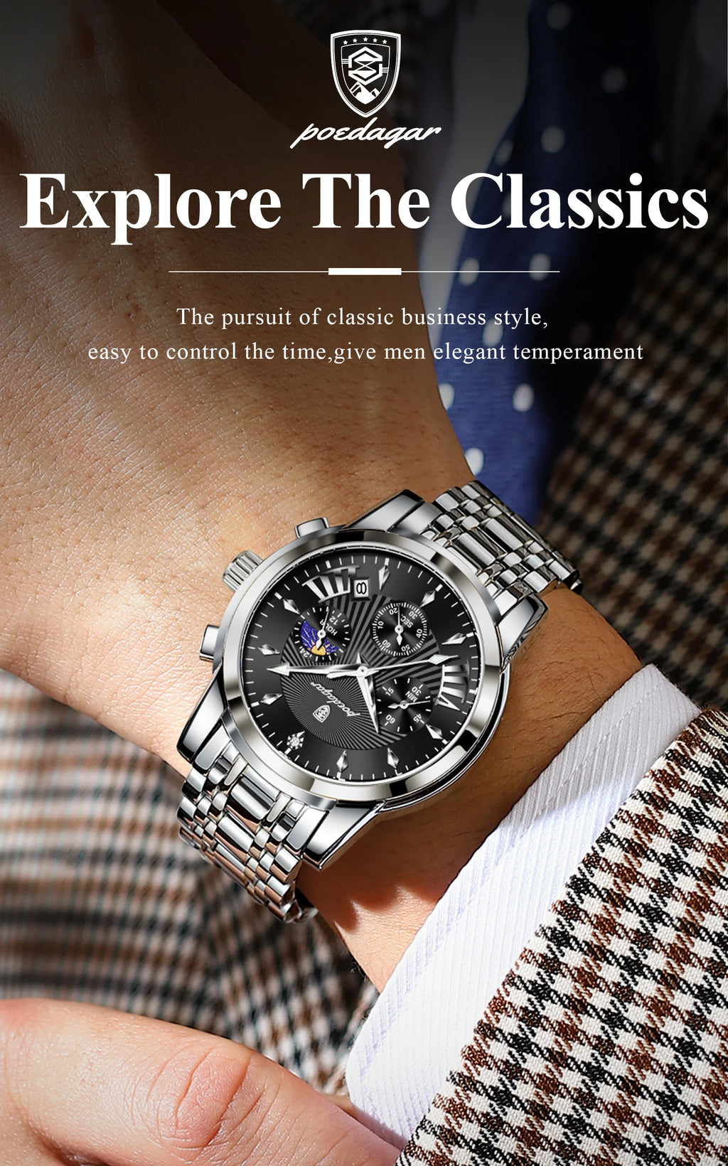 POEDAGAR Original Military Men Watches Waterproof Luminous Date Chronograph Man Watch Stainless Steel Men's Quartz Watches Reloj