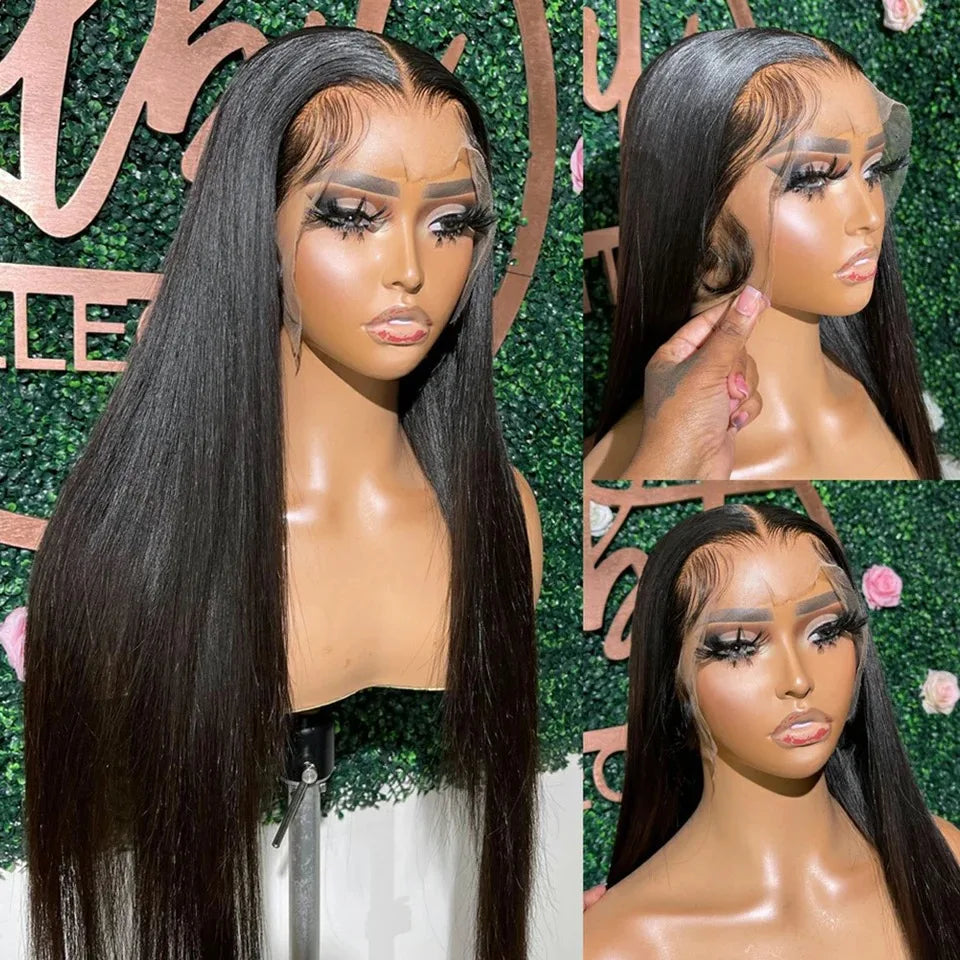 Long Soft Hair Straight Black Color Synthetic 13X6 HD Lace Frontal Wig For Black Women Prepucked With Baby Hair Glueless Wig