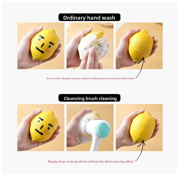 Mini Manual Facial Cleansing Brush Silicone Massage Face Brush Soft Bristles Double-Sided Handheld Cleaning Device Pore Cleaner