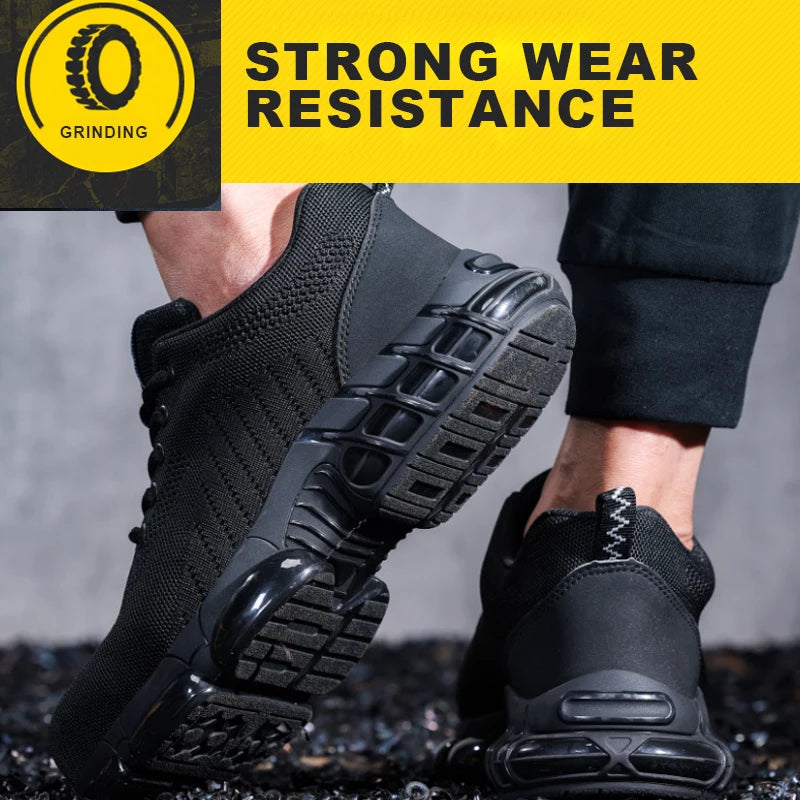 Safety Shoes Men Steel Toe Boots Anti-smash Anti-puncture Safety Work Shoes Men Lightweight Breathable Protective Shoes Black