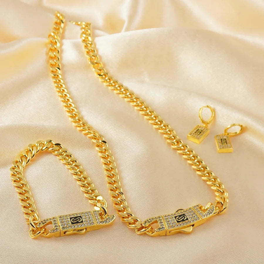 Middle Eastern Fashion Classic Punk Rock Cuban Chain Detachable Necklace Bracelet Earrings Jewelry Party Hip-Hop Festival Gift
