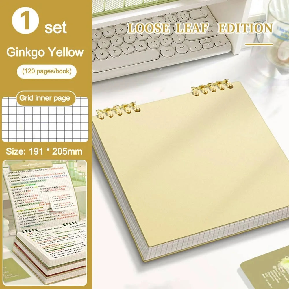 Multifunctional 120 Pages Loose-leaf Notebook Color Flip Up Diary Book Detachable Grid Inner Pages Notepad for School Office