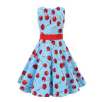 LPATTERN Girls' Vintage Rockabilly Dress Party Retro Polka Dot Floral Pattern A-line Dresses Pleated Skirt Knee-Length for 4-10Y