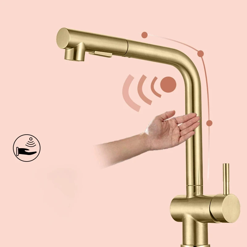 Hot Cold Touch on Kitchen Faucets Stainless Steel Pull Out Kitchen Sink Mixer Tap Black Smart Sensor Touch Kitchen Sink Faucet