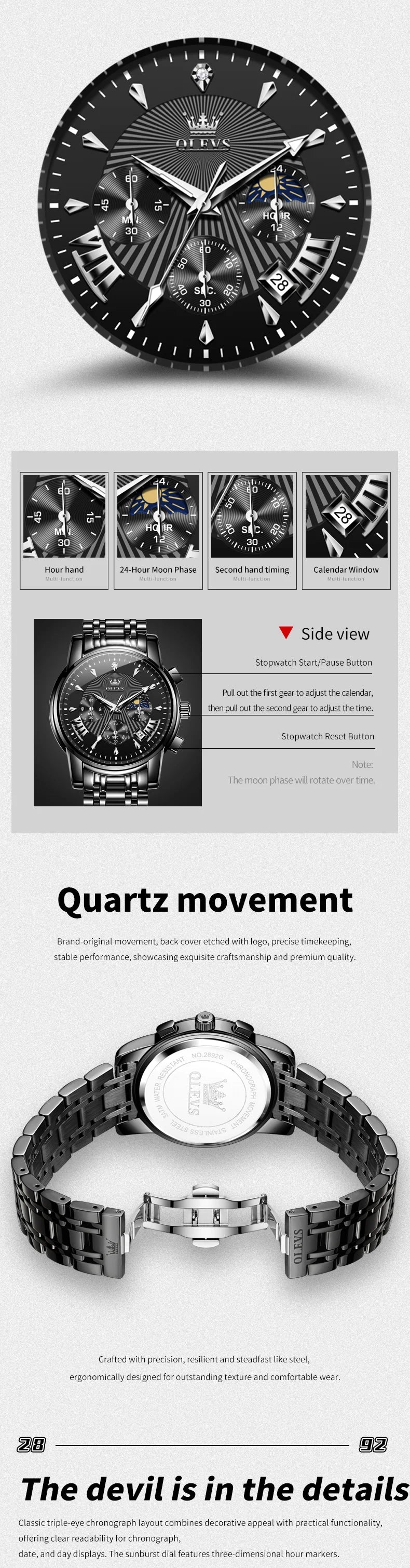 OLEVS Brand Watch Trendy Personalized Fashion Waterproof Luminous Quartz Men's Watch 2892