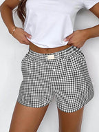 Teen Girls Plaid Shorts Elastic Waistband Pull-On Casual Lounge Summer Outfit Red Blue Color Women's Fashion