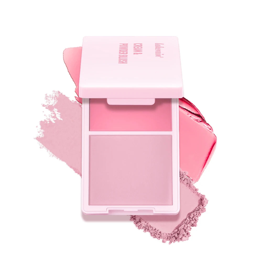 Creme & Powder Blush Duo Long Wearing Matte & Dewy Finish High Pigment Pink Candy Peach Blush Palette Vibrant Orange Red Blush