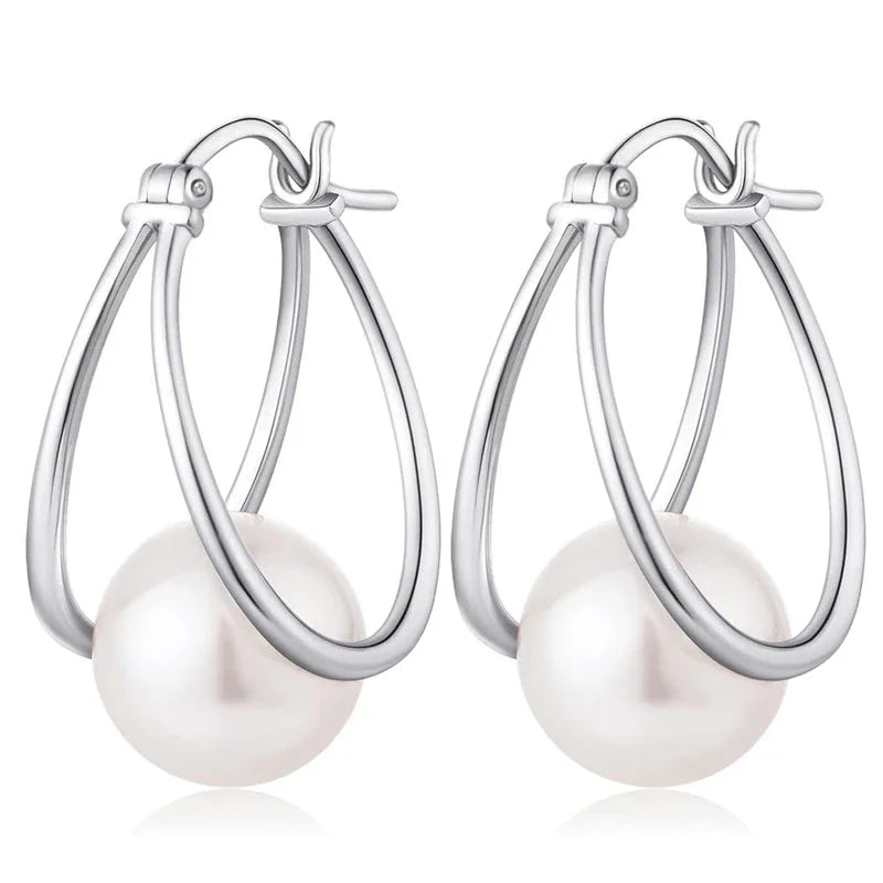 CAOSHI Simple Elegant Hoop Earrings with Simulated Pearl Female Graceful Jewelry for Engagement Daily Party Accessories Gift