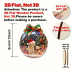 8Piece Set of Holiday Christmas Cute Dog 2D Wooden Pendant Ball Decoration for Home Window Office Classroom Yard and Party Decor