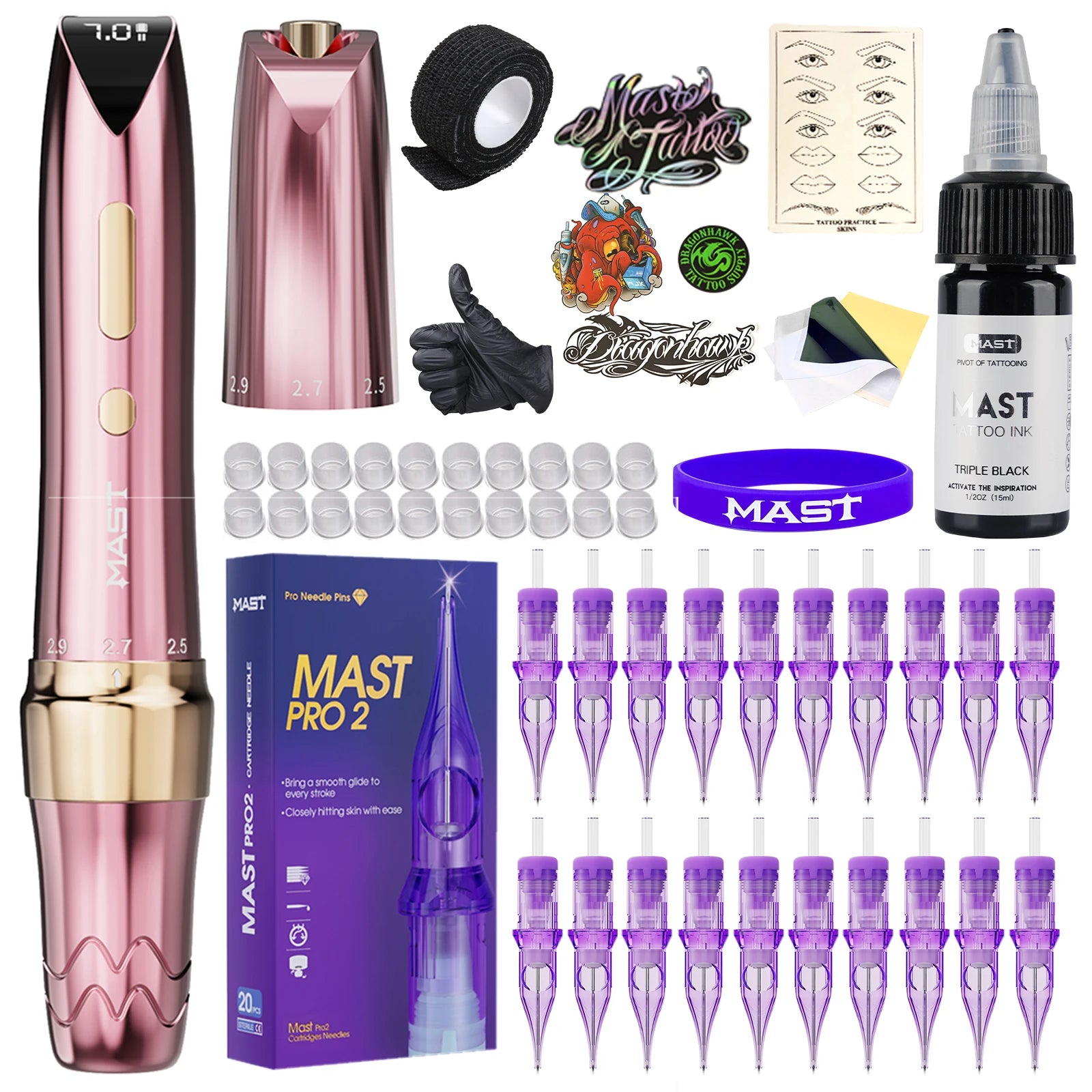 Mast P60 Permanent Makeup Tattoo Machine 5 Adjustable Strokes LED Digital Display Lightweight Design for Eyebrows Eyeliner Lip