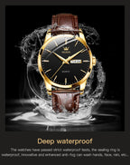 OLEVS 6898 Luxury Waterproof Quartz Watch for Men Sports Shock-resistant Calendar Genuine Leather Luminous Mens Wristwatches