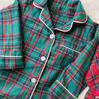 Merry Christmas Kids Pure Cotton Pajamas Set Plaid Print Turn-down Collar Button Shirt Trousers 2 Pieces Suit Homewear Xmas Look