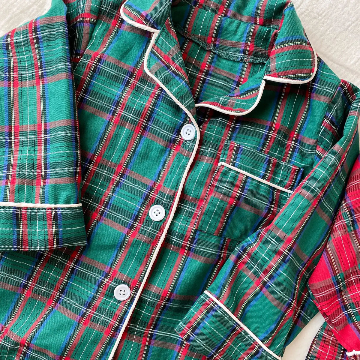 Merry Christmas Kids Pure Cotton Pajamas Set Plaid Print Turn-down Collar Button Shirt Trousers 2 Pieces Suit Homewear Xmas Look