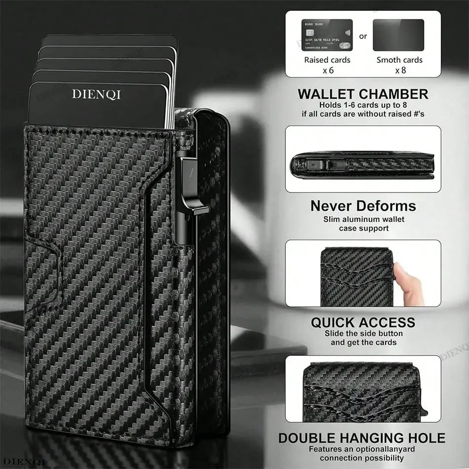 RFID Blocking Men Slim Smart Wallets Magnet Carbon Fiber Credit Card Holder with Front Pocket Minimalist Wallet Cardholder Case