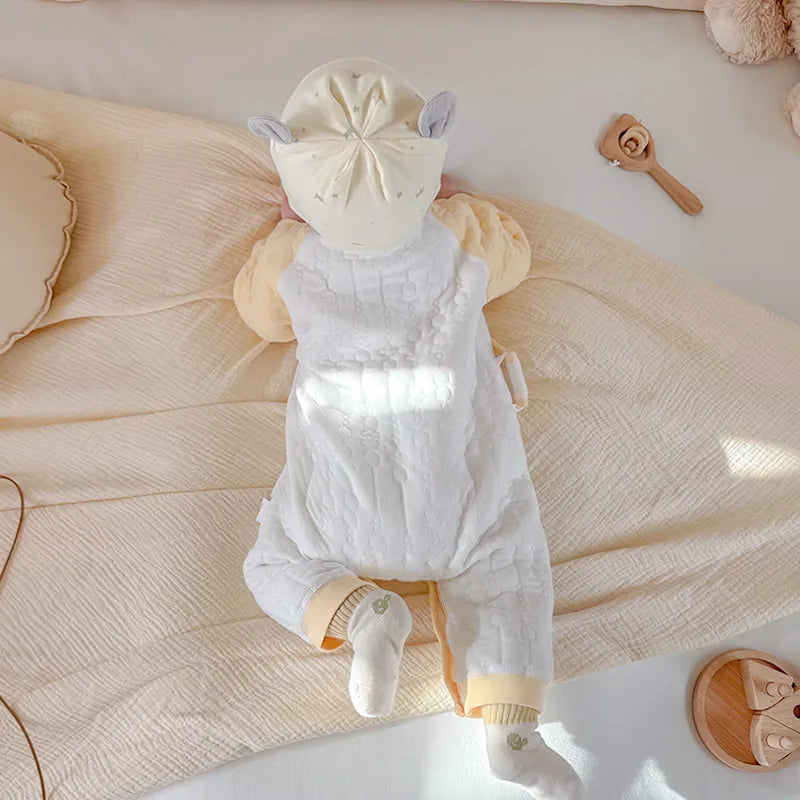 Baby Romper Autumn 0-6 Months Baby Three-layer Warm Clothing Newborn Cute Cartoon Crawling Suit