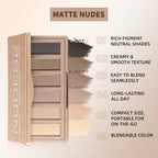 6 Colors Eyeshadow Palette Long-Lasting Rich Pigment Neutral Nude Tones Blendable Matte Shades Portable Daily Party Eye Makeup