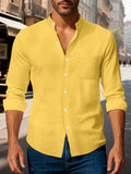 Autumn men's clothing 2025 new item men's solid color cotton and linen shirt stand up collar cardigan long sleeved casual busine
