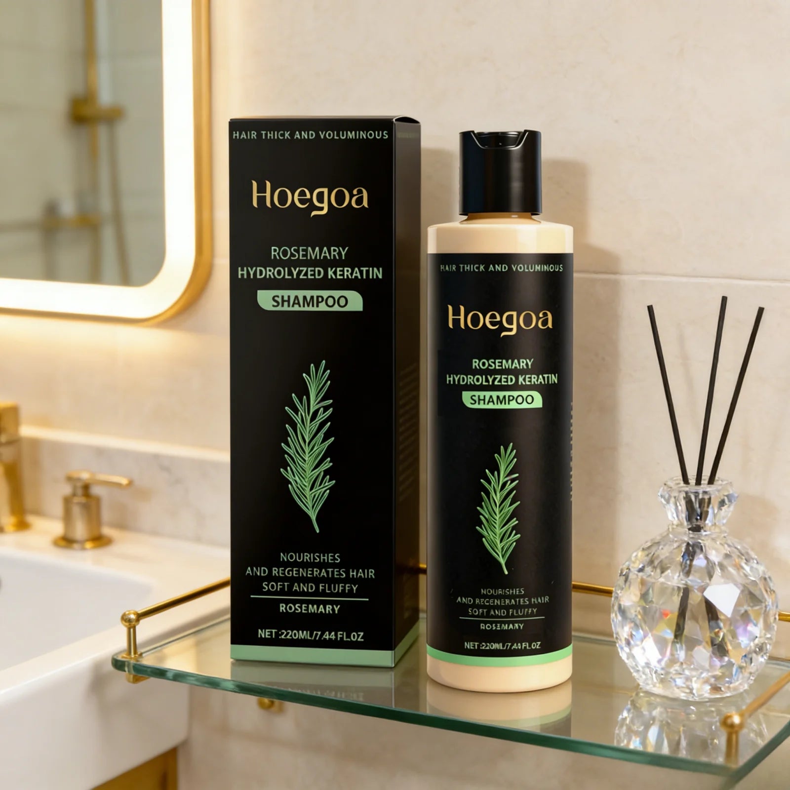 Hoegoa Rosemary Hydrolyzed Keratin Shampoo Strengthening Hair Cleaning Lightweight Hair Loss Treatment Hair Regrowth Shampoo
