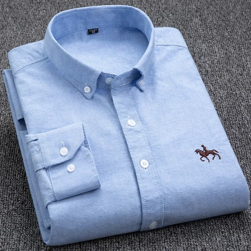 Large Size Full Men's Shirts 100% Pure Cotton Oxford Business Casual Shirt Soft Slim Fit Formal Plain Shirt Long Sleeve Clothes