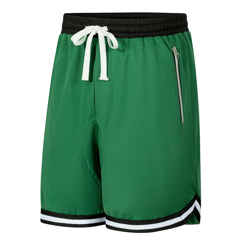 Men's Striped Sporty Shorts with Zipper Pockets Summer Quick-Dry Breathable Shorts for Gym Workout Running Basketball Training
