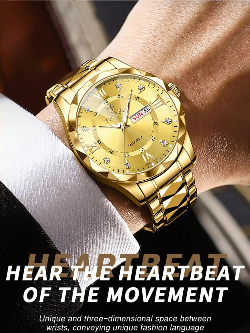 BINBOND 2pcs/Set Couple Watches Fashion Diamond Valentine Day Gift Stainless Steel Watch Men Women 30M Waterproof Quartz Watch