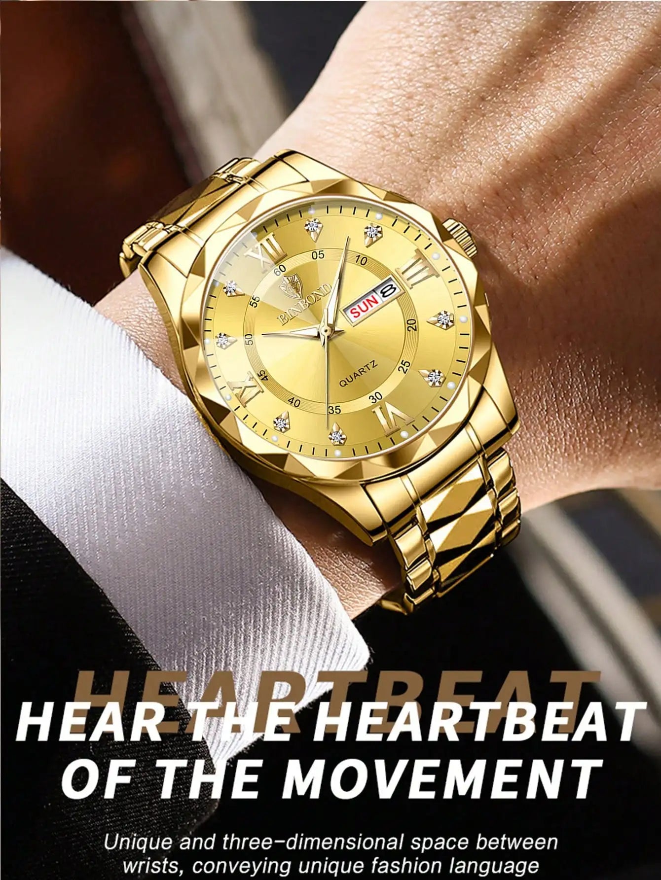 BINBOND 2pcs/Set Couple Watches Fashion Diamond Valentine Day Gift Stainless Steel Watch Men Women 30M Waterproof Quartz Watch