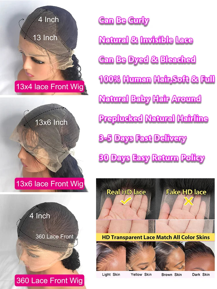 200% Real Density Body Wave 13x6 Hd Lace Frontal Wig ≥98% Human Hair 30 40 Inch 13x4 Hd PrePlucked Lace Front Wigs For Women 360