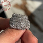 Luxury 925 Sterling Silver Ring Baguette Iced Out Fully Zircon Wedding Band Rings For Men Gift for Him