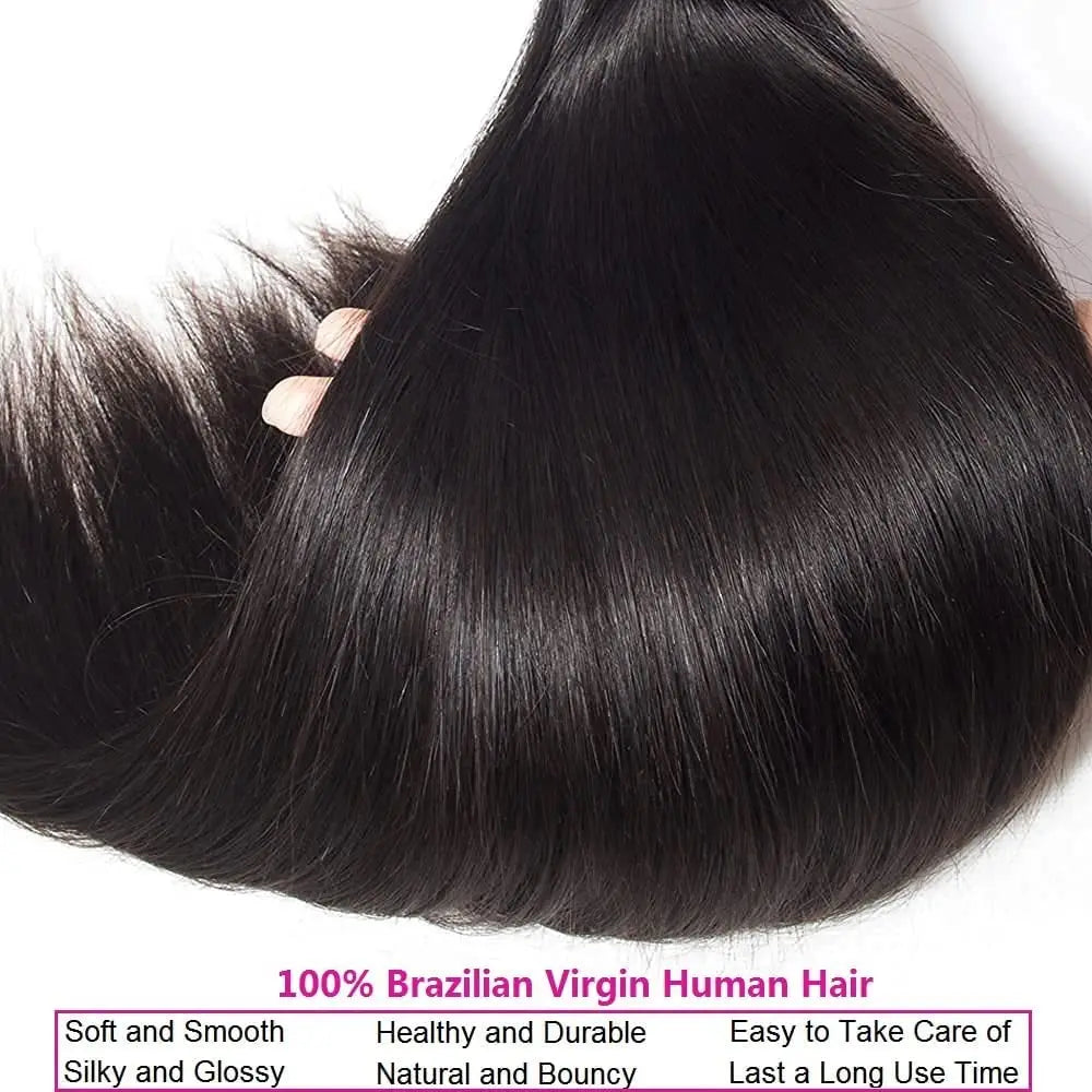 12A Straight Human Hair Bundles With 2x6/5x5 Lace Closure Unprocessed Brazilian Virgin Bundles 100% Raw Hair 3 Days Delivery