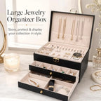 Large Lockable PU Leather Jewelry Box with Drawers, Multi Compartment Necklace Ring Watch Storage Organizer Gift Case for Women