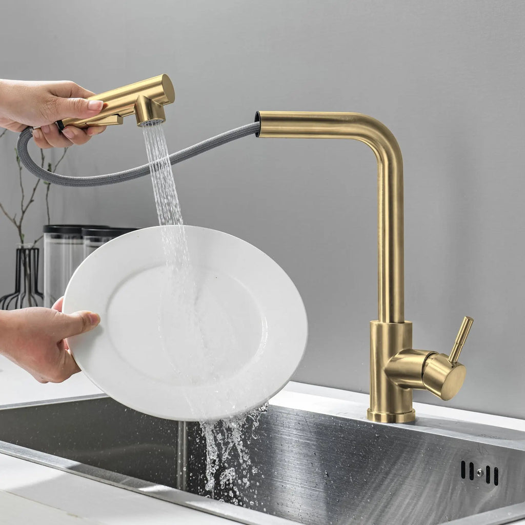 Black Pull Out Kitchen Sink Faucet Deck Mounted Stream Sprayer Kitchen Mixer Tap Bathroom Kitchen Hot Cold Tap