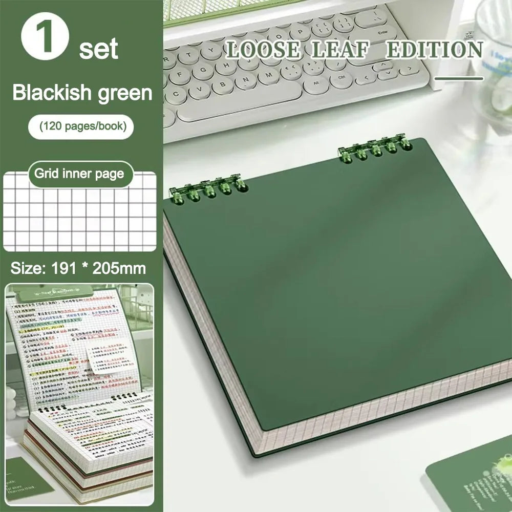 Multifunctional 120 Pages Loose-leaf Notebook Flip Up Color Notepad Grid Inner Pages Detachable Diary Book Students