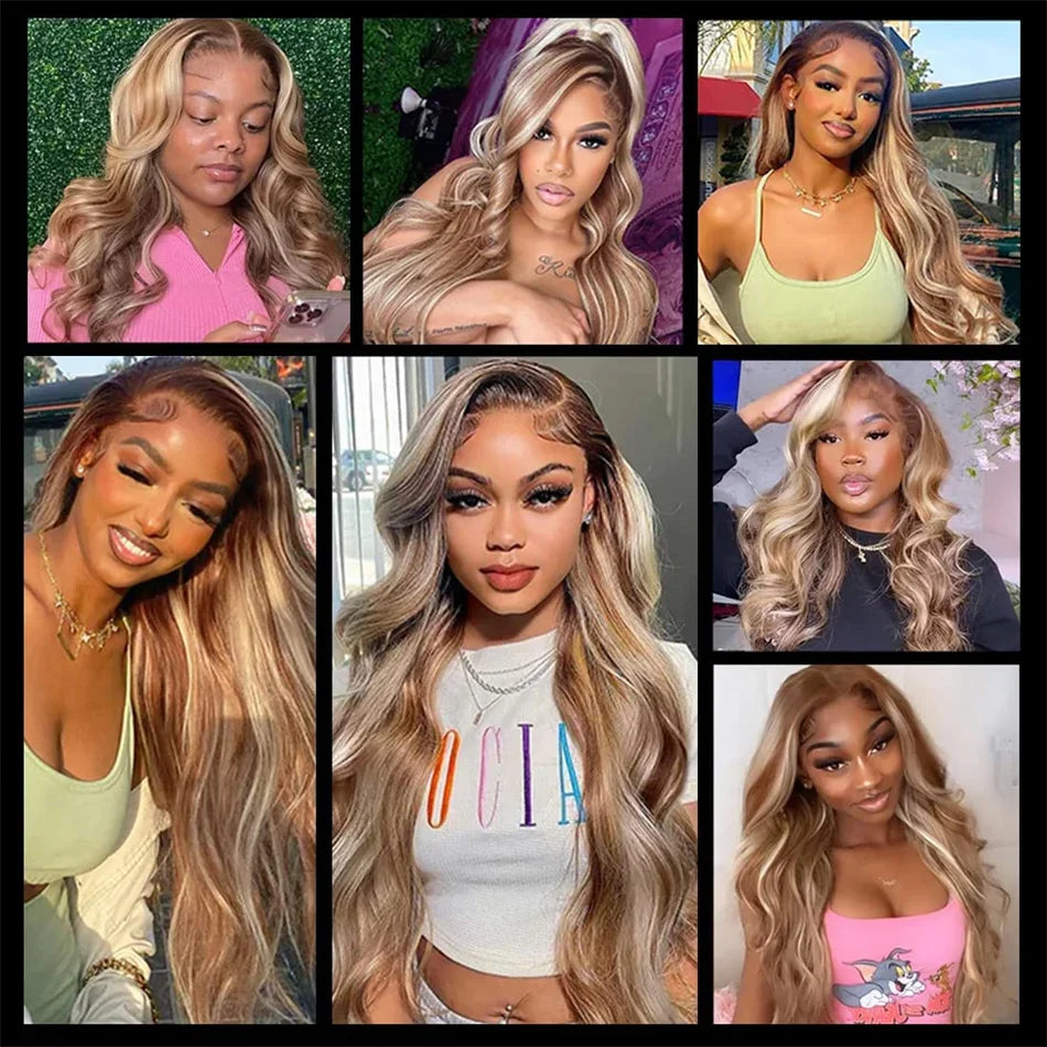 Straight 13x4 HD 4/613 Brown Lace Frontal Wigs Human Hair Transparent Lace Front Wigs For Women Honey Blonde Brazilian Hair Wig