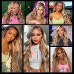 Straight 13x4 HD 4/613 Brown Lace Frontal Wigs Human Hair Transparent Lace Front Wigs For Women Honey Blonde Brazilian Hair Wig