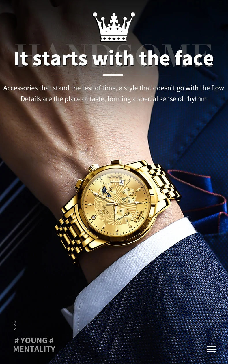 OLEVS 2892 Mens Watch Original Business Quartz Watch Moon Phase Multifunctional Chronograph Watches For Men With Box Reloj New