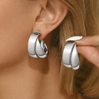 Vintage Stainless Steel Double-Layer Hoop Earrings For Women Fashion Geometric Round Drop Earrings Trendy Party Jewelry