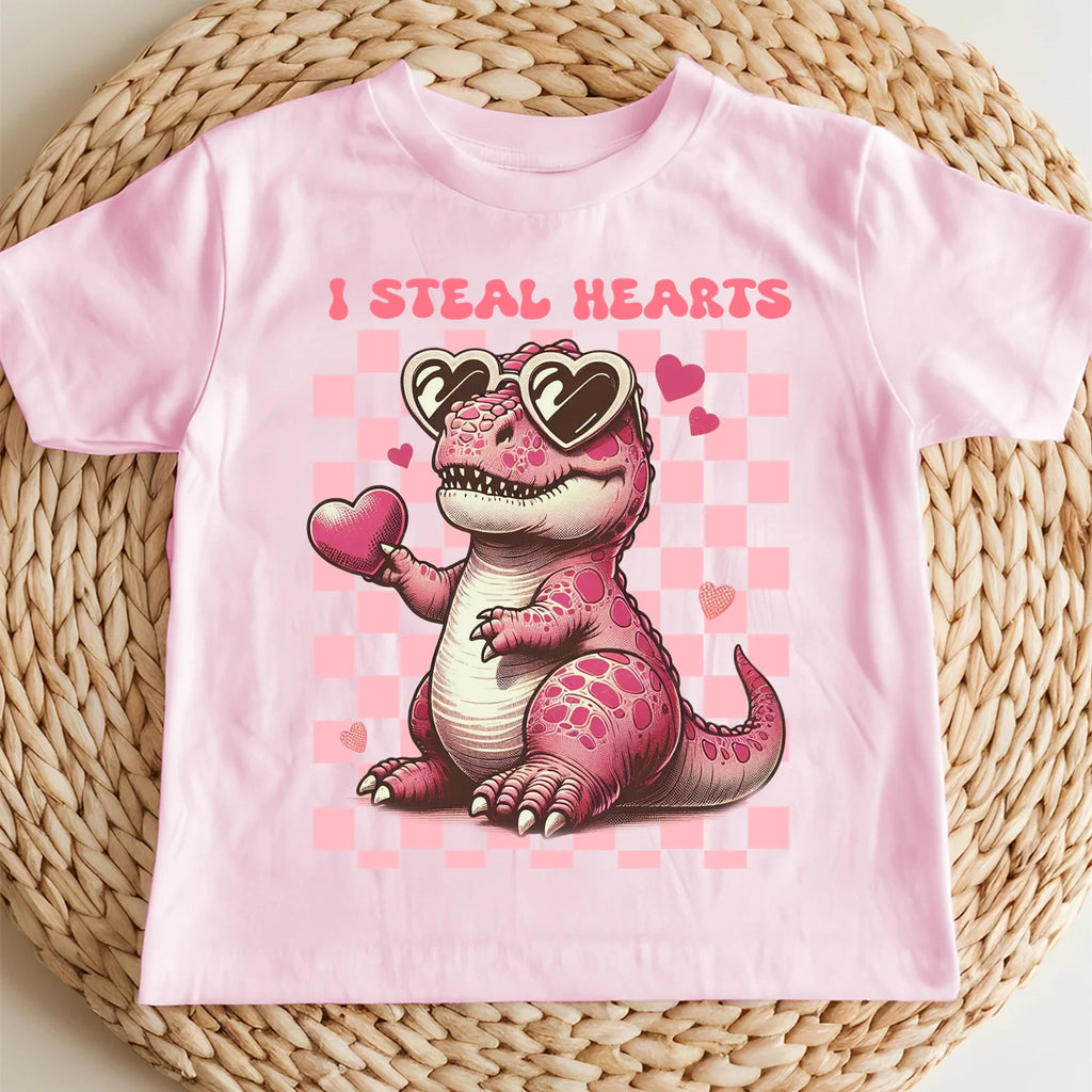 100% Cotton Little Dinosaur of Love Print Children’s Base Clothe Girl Comfortable T-shirt Outdoor O-neck Short Sleeve T-shirt