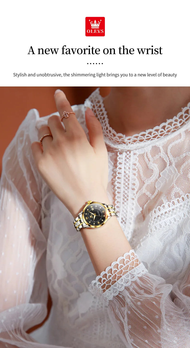 OLEVS 2906 Fashion Date Quartz Couple Watches Diamond Top Brand Luxury Watch For Men Women Waterproof Stainless Steel Wristwatch