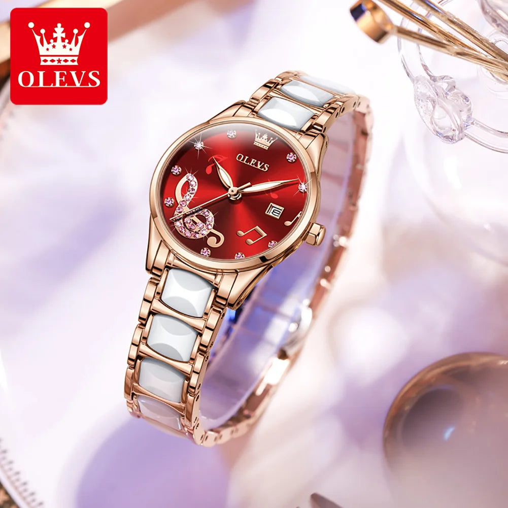 OLEVS Brand Ceramic Room Steel Strip Quartz Women's Watch 3605