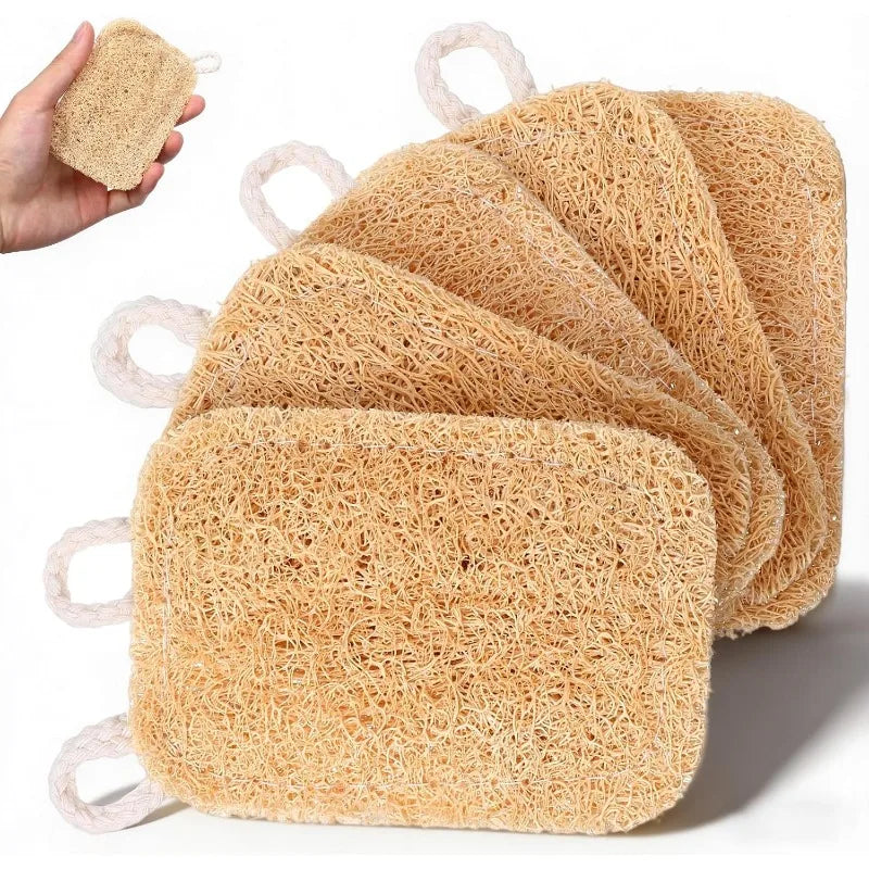 6pcs Natural Loofah Sponge for Deep Exfoliation, Gentle on Skin & Renew Skin, Bamboo Fiber Body Scrubber for Adults, Shower