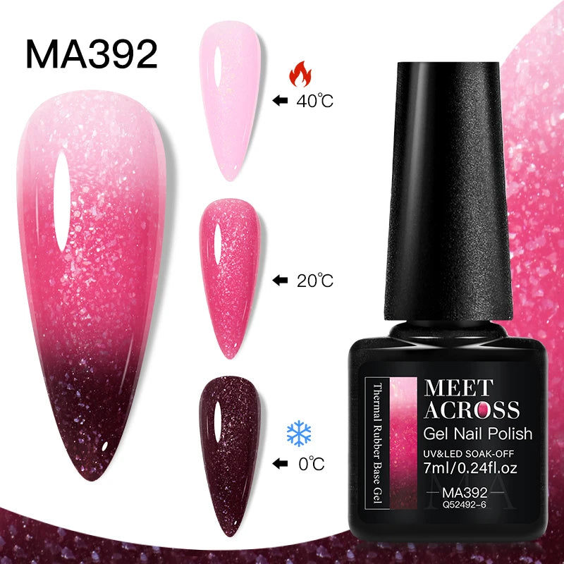 MEET ACROSS 75 Colors Thermal Nail Gel Polish 3 Colors Changing Nail Art Supplies for Manicure DIY Design Long Lasting UV/LED