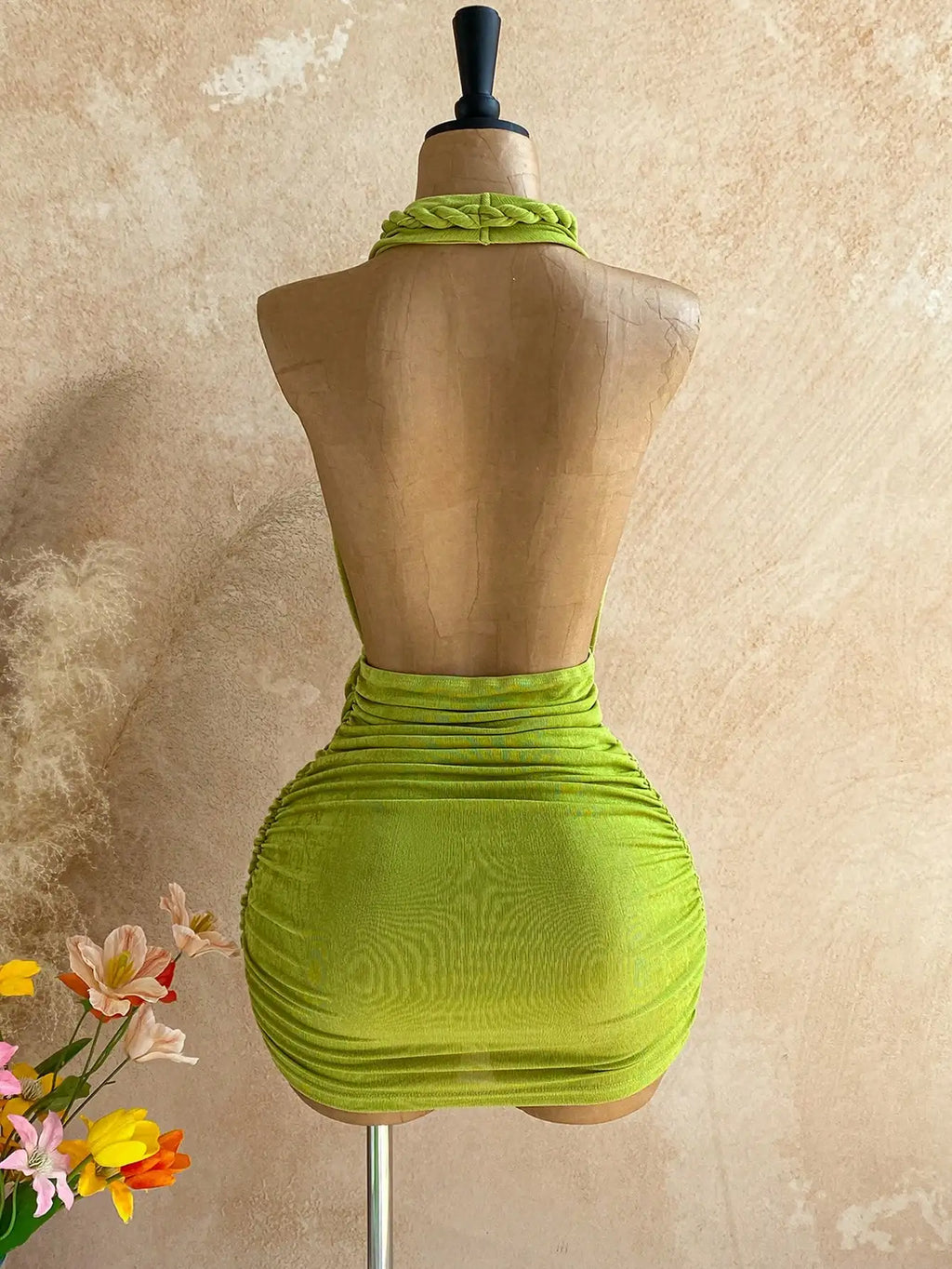 Women Solid Color Backless Halter Mini Dress For Vacation Beach Summer