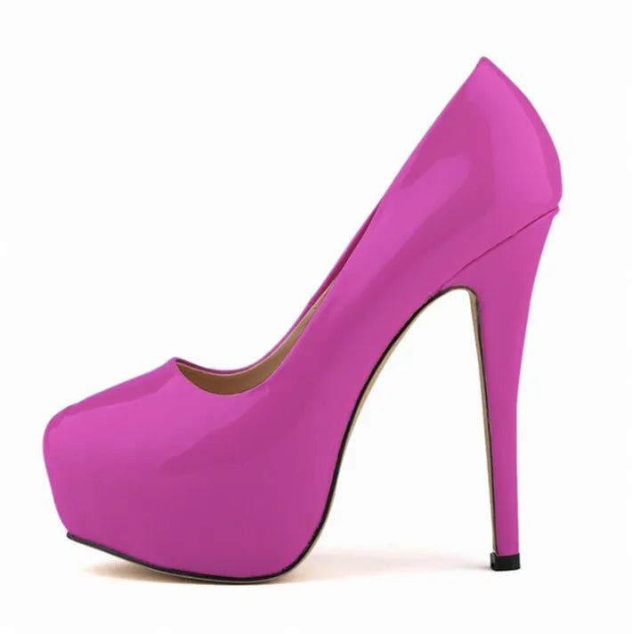 Sexy High Platform Party Shoes 2026 New Women Concise Solid Patent Leather High Heels Shoes Fashion Shallow Wedding Shoes Woman