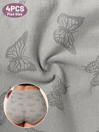 4pcs Women'S Plus Size Sexy Briefs - Soft Stretchy Triangle Underwear with Butterfly Pattern, Breathable Fabric, Comfort Fit for